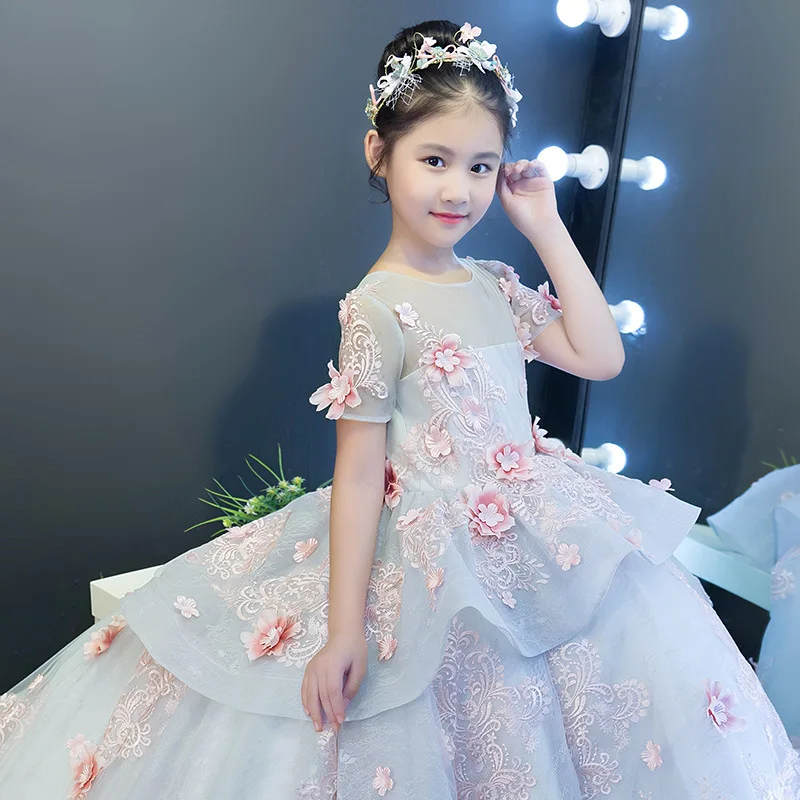 Пышное Платье с цветочным узором для девочек Детские свадебные вечерние платья