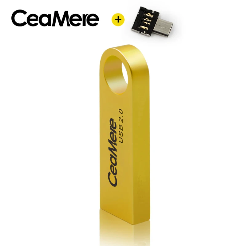 CeaMere C3 USB флеш-накопитель 8 ГБ/16 ГБ/32 ГБ/64 ГБ флеш-накопитель USB 2,0 флеш-накопитель карта памяти USB диск 512 МБ 256 МБ бесплатно OTG - Цвет: Золотой