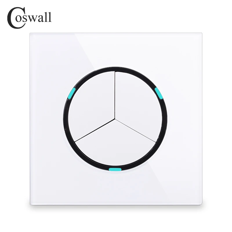 Белый Coswall 3 банда 2 способа случайный щелчок вкл/выкл настенный светильник светодиодный индикатор проходной переключатель переключаемая стеклянная панель Серый - Цвет: Белый