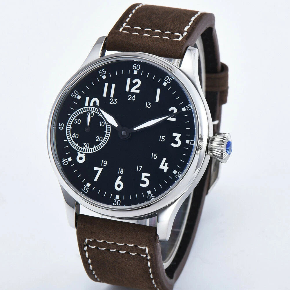 

Corgeut 44mm Black Luminous dial Mechanical Hand Winding Watch ST3600 Seagull 6497 movement Sport mens Watch