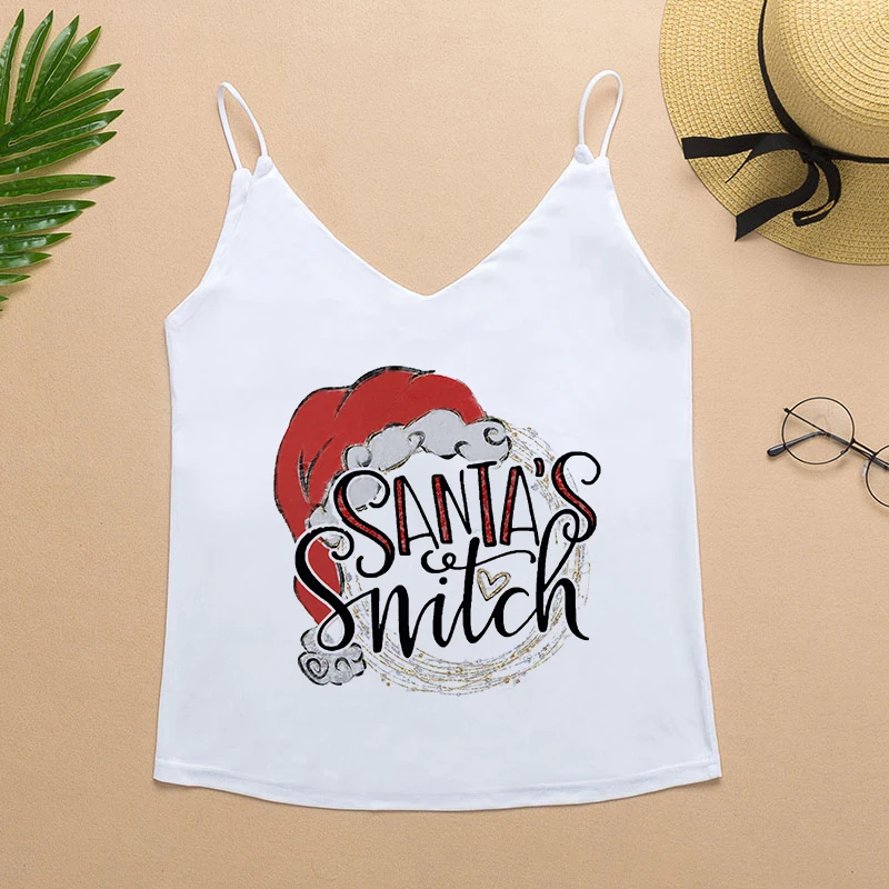 Майка женская на бретельках с V-образным вырезом и принтом | Женская одежда