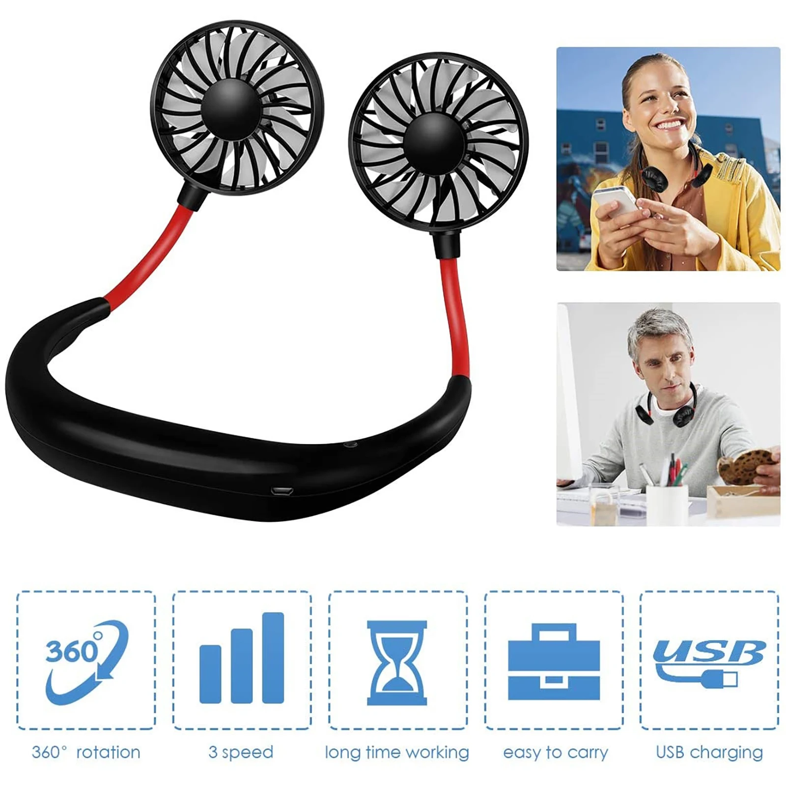 

Портативный USB-вентилятор, портативный Бесконтактный шейный вентилятор, летний перезаряжаемый маленький дорожный спортивный вентилятор, н...