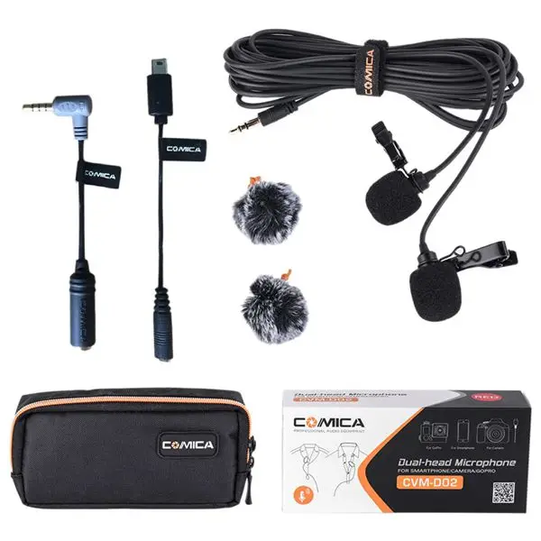 Акция Comica CVM D02B двухголовый петличный отворот микрофон для Canon Nikon Sony A7 A6300