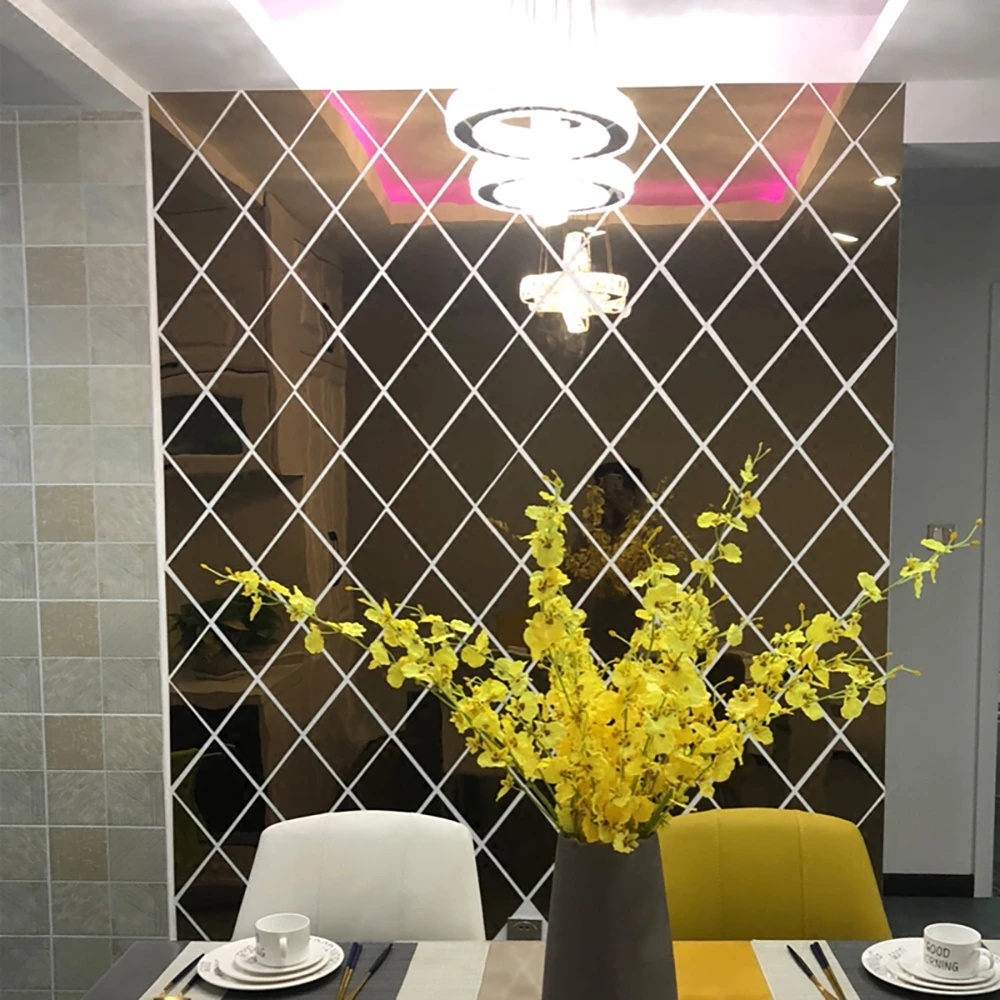 

3D Mirror Wall Sticker 17/32/58Pcs DIY Diamonds Rhombus Acrylic Mirror Surface Wall Stickers Living Room Decor pegatina de pared