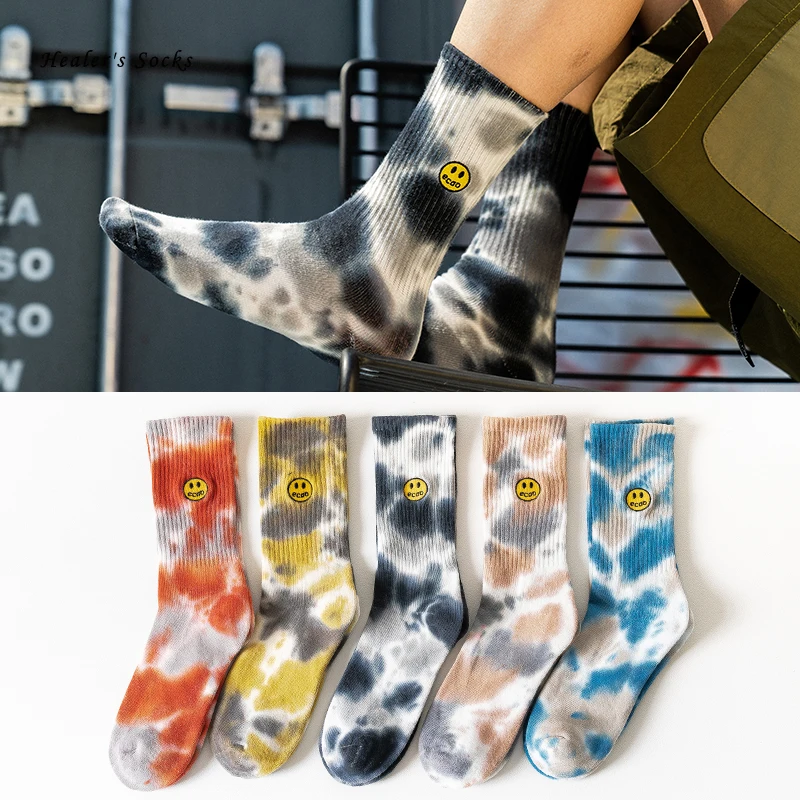 Новые модные мужские и женские носки с вышивкой улыбающееся лицо хлопковые