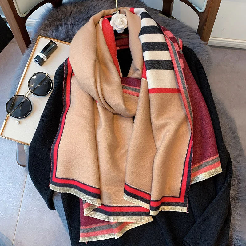 

2020 New style winter thick two-sided cashmere Scarf Women Popular wool keep warm Shawls fashion autumn soft tassels Beach towel