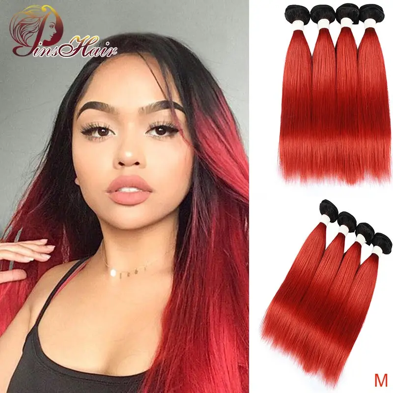 T1B/красный эффектом деграде (переход от темного к прямые волосы пряди бразильских