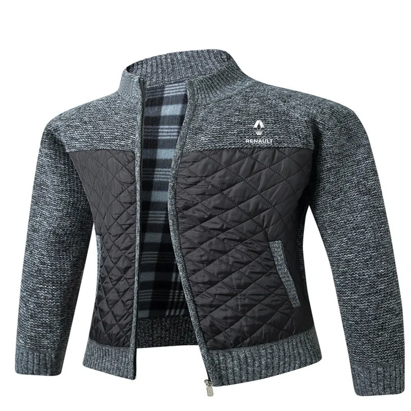 

RENAULT car LOGO new men's business casual stitching sweater cardigan men's slim knitted sweater coat autumn and winter M-3XL
