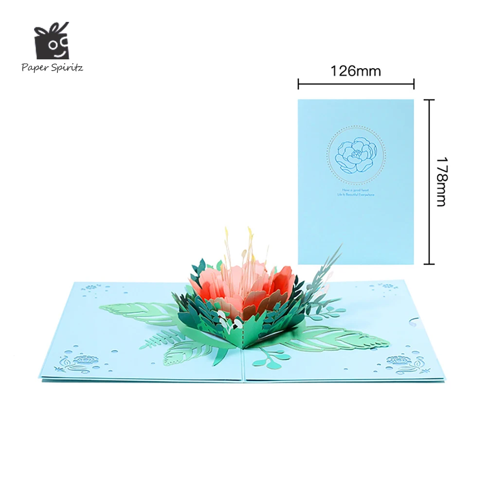

Mother's Day Peony Greeting Cards Business Card Wedding Invitations Pop-up Christmas Card 3D Birthday Card with Envelope