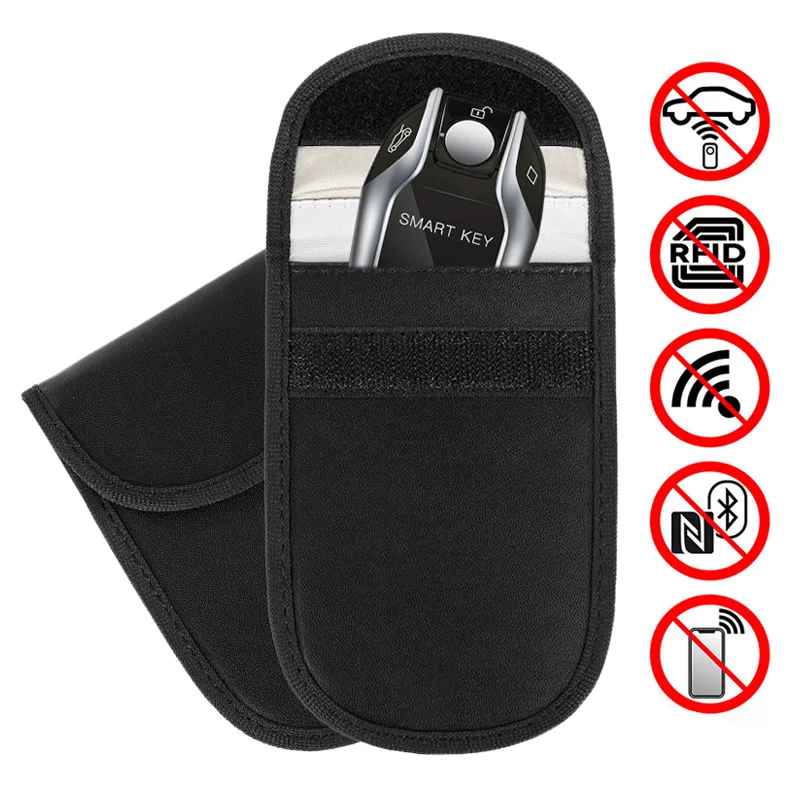 

Car Key Signal Blocker Case Faraday Cage Fob Pouch Keyless RFID Blocking Bag PU Leather Car Keychain Interior Accessories