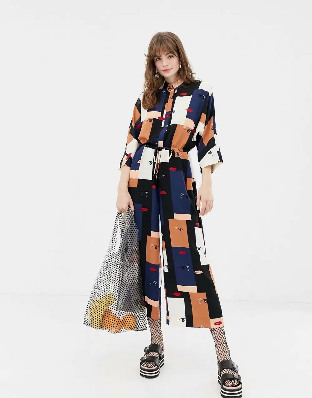 Женский офисный Летний комбинезон комбидресс повседневный с отворотом и