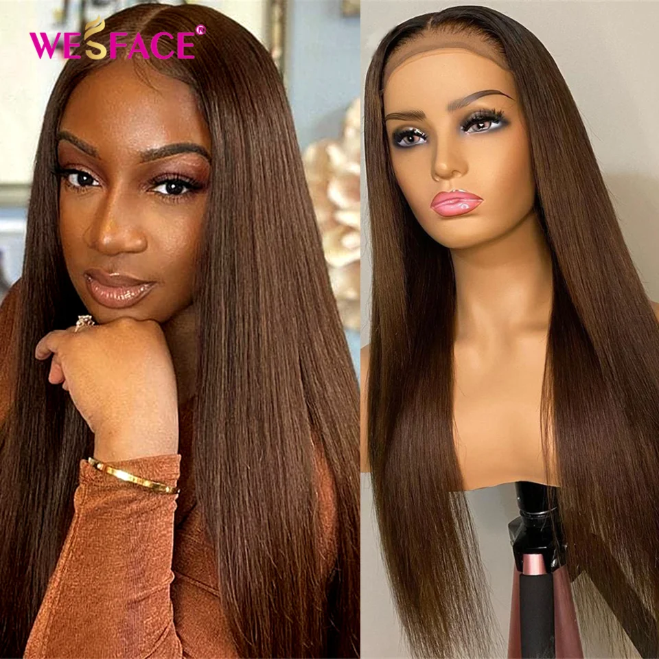 Brown Color Wig Long Straight Wigs 4×4 Lace Closure Wig Brazilian Straight Human Hair Wigs Pre Plucked For Black Women Remy Hair