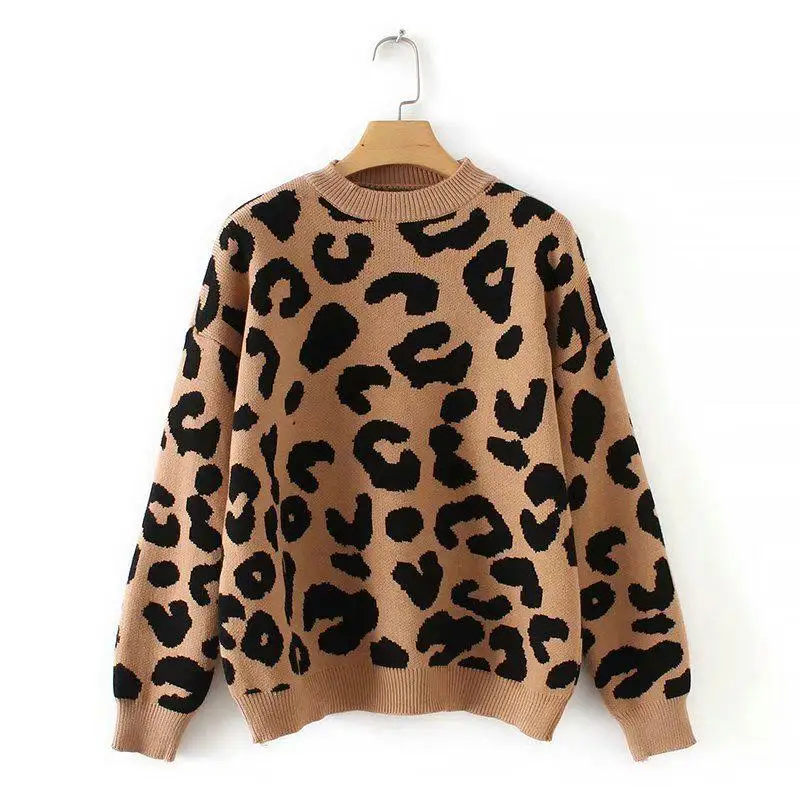 

ZOGAA Woman Leopard Knitted Sweaters Korean Animal Print Winter O Neck Long Sleeve Female Pullovers Casual Tops Sweaters Fashion