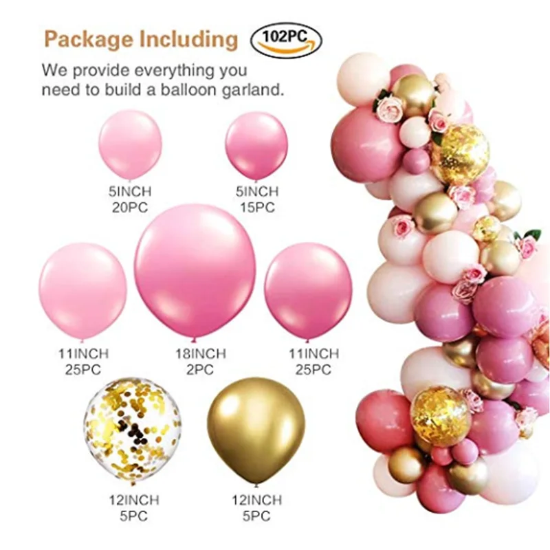 balloon set Воздушный шар, гирлянда, арочный комплект, 101 шт., розовые и золотые воздушные шары для вечеринок, дней рождения, свадьбы, вечеринки, украшения для девочек и мальчиков - Цвет: balloon set