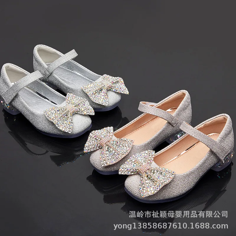 

2020 Princess Kids High-Heeled Shoes For Little Girls Butterfly Glitter Dress Shoes For Children 3 5 6 7 8 9 10 11 12 Years Old