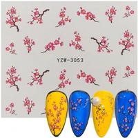 2022 new arrivals water transfers nail art decal elegant plum flower watermark stickers slider nails temporary tattoo decor