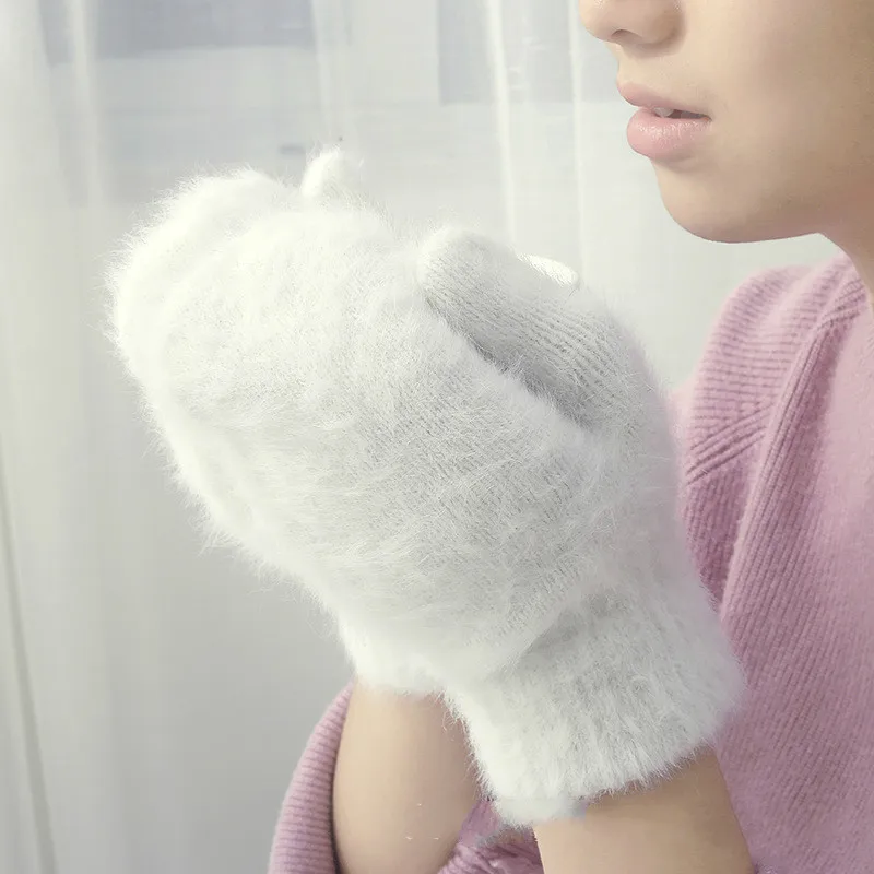 

Cute Rabbit Wool Gloves Female Winter Mittens Factory Outdoor Fur Gloves Fingerless Gloves Women Girls Mittens Ladies Fashion