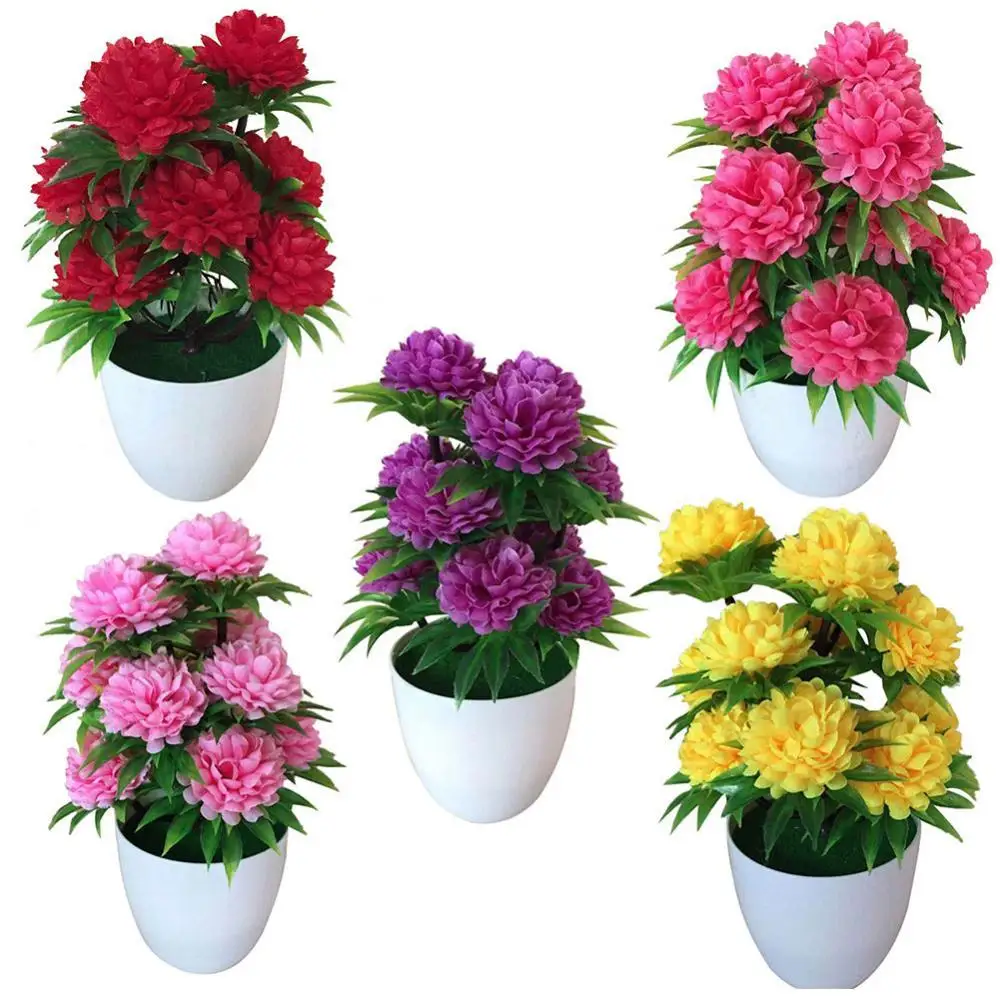 

1Pcs Artificial Chrysanthemum Bonsai Potted Plant Landscape Home Floral Decor Artificial Flowers Bright Color Fake Plants Potted