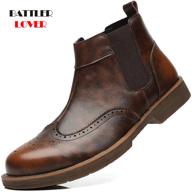 

2021 New Men Martins Boots Leather Slip-on Big Size Ankle Botas for Male Handmade Motorcycle Biker Booties Western Chelsea Boot