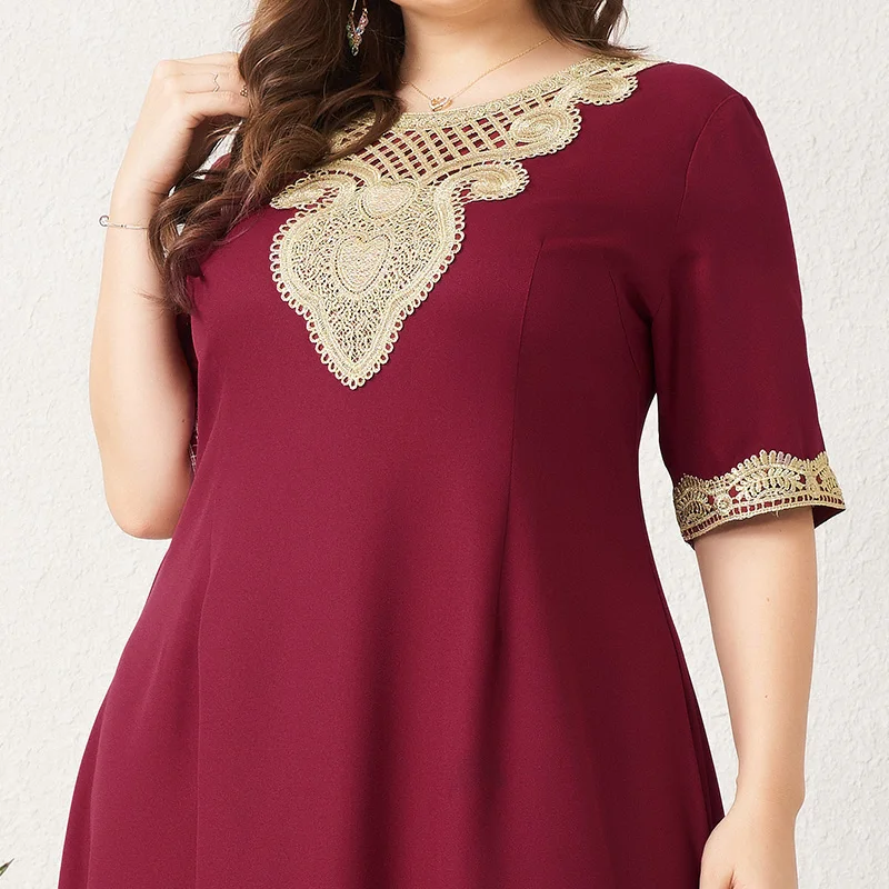 

Women's Plus Size Dress Vintage Lace Patchwork Split Hem Solid Half Sleeve Maxi Party Prom Long Maxi Red Suelto Dresses