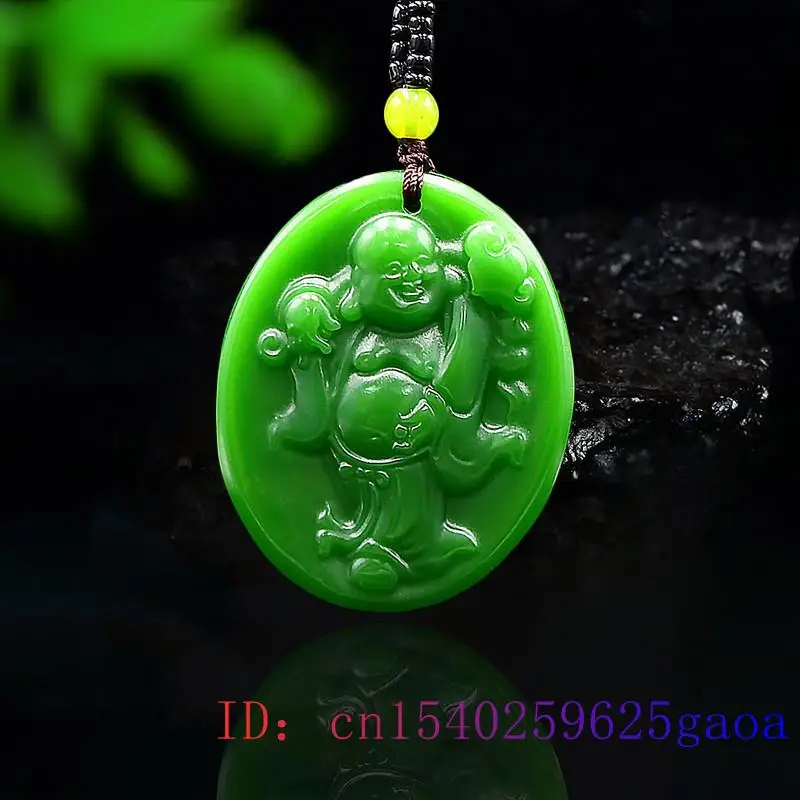 

Green Jade Maitreya Pendant Chinese Buddha Women Men Jewelry Charm Gemstone Fashion Natural Necklace Amulet Gifts Carved