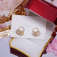 14k real gold korean super shining buckle circle earrings for women elegant aaa zirconia stud earring birthday luxury gift
