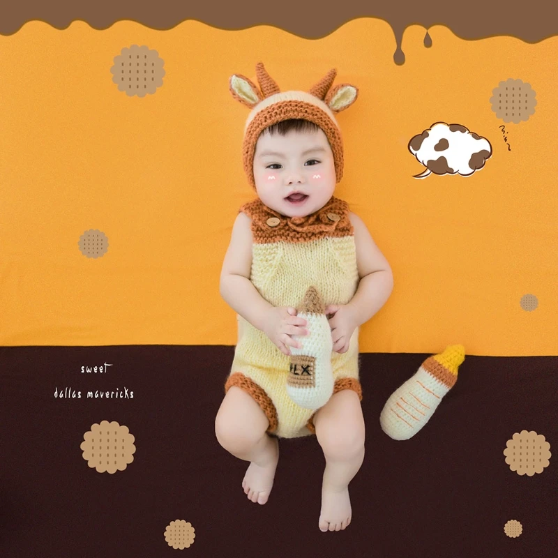 

Baby Crochet Milk Bottle Calf Hat Cute Animal Bonnet Beanie Knit Stuffed Toy