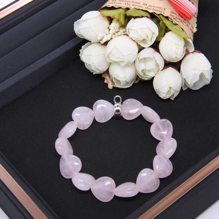 

Thomas Heart Shape Rose Pink Quartz Bead Elastic Bracelet with Charm Carrier, Glamour Jewelry Soul Gift for Women TS B707