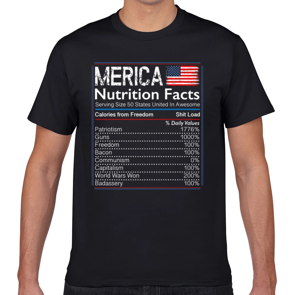 

Tops T Shirt Men 4th of july proud american merica nutrition facts Hip Hop Vintage Geek Custom Male Tshirt fa001