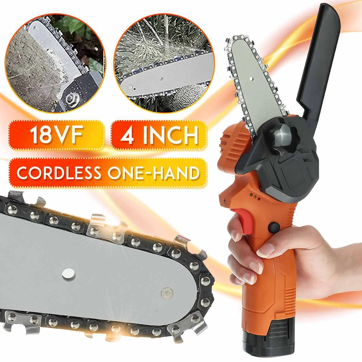 

NEW 4 Inch 18V Mini Electric Chain Saw With 1/2 Battery Indicator Rechargeable One-handed Pruning Woodworking Tool US/EU Plug