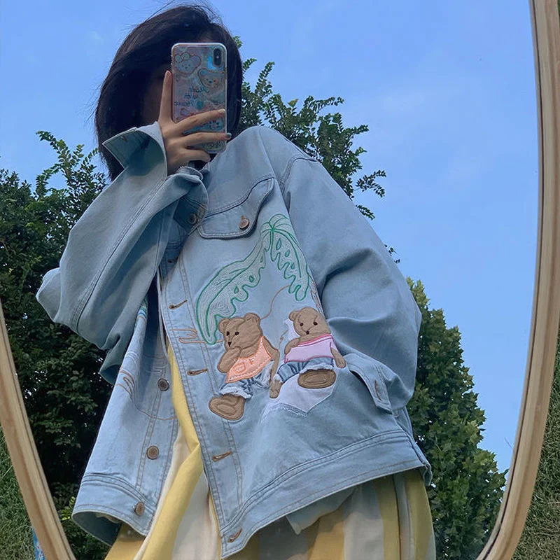 Куртка женская джинсовая с вышивкой Медведи | Женская одежда