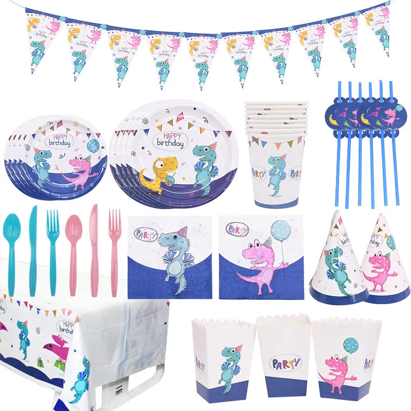 Динозавр вечерние тарелки чашки скатерть бумага Гирлянда соломинки салфетки