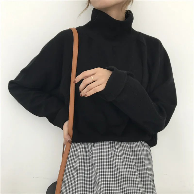 

Women's Sweater Turtleneck Knitted Jumpers for Women Sweater Casual Loose Long Sleeve Crochet Pullovers Streetwear Sueter Mujer