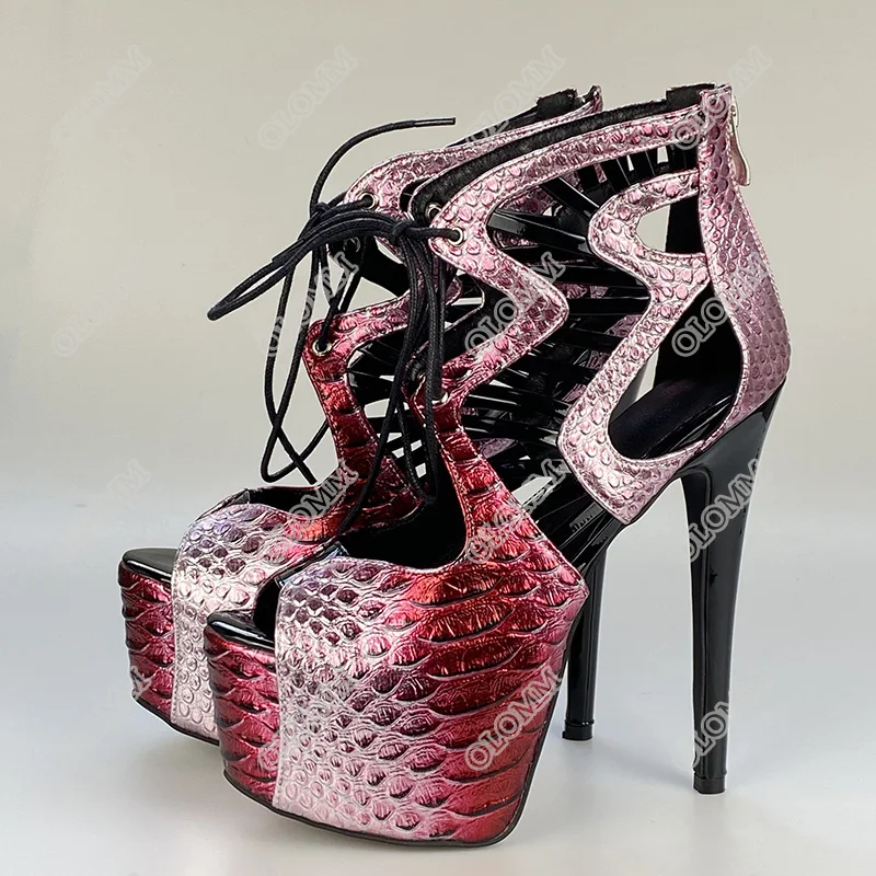 Женские Босоножки на каблуке шпильке Olomm модные сандалии платформе с открытым