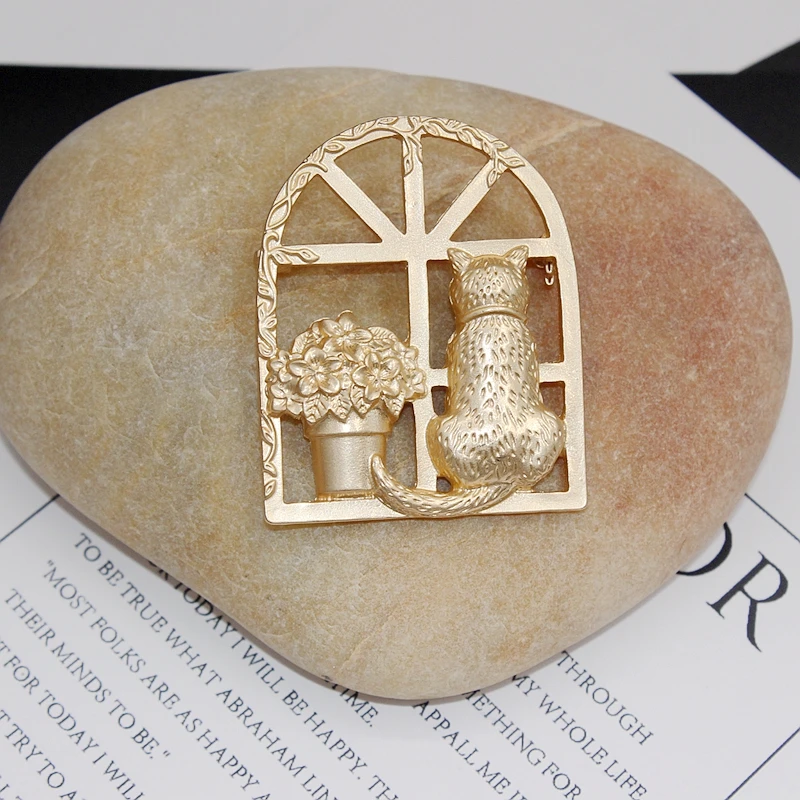 Брошь женская винтажная в горшке броши виде растений булавка форме кота или