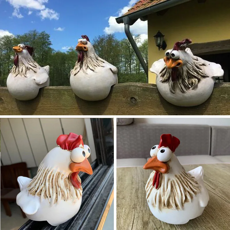 

Clip Stair Fence Card Slot Chicken Resin Ornaments Garden Big Eye Chicken Sets Chicken Decoration Accessories Windows Decor