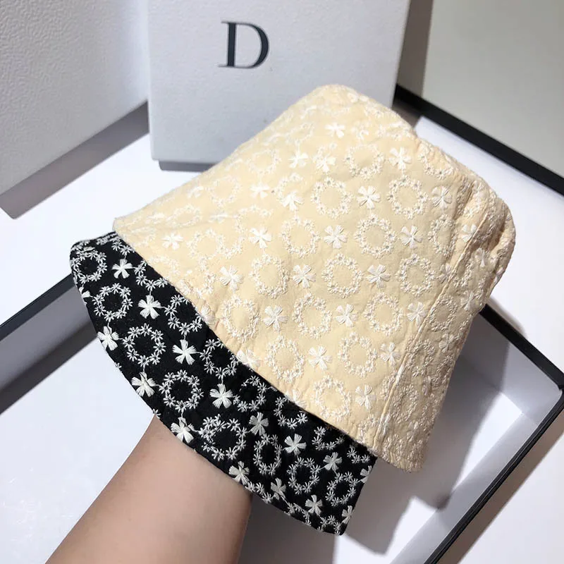 2021 Cap Spring Summer New Women Floral Embroidery Bucket Hats Fashion Refreshing Cotton Sun Protection Shading Sun Hats QDKPOTC