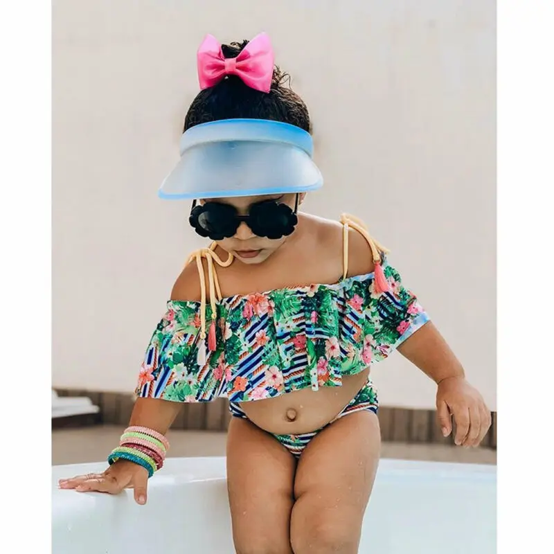 Детский купальный костюм для девочек Купальник бикини 2 шт. бандажный ремень топ