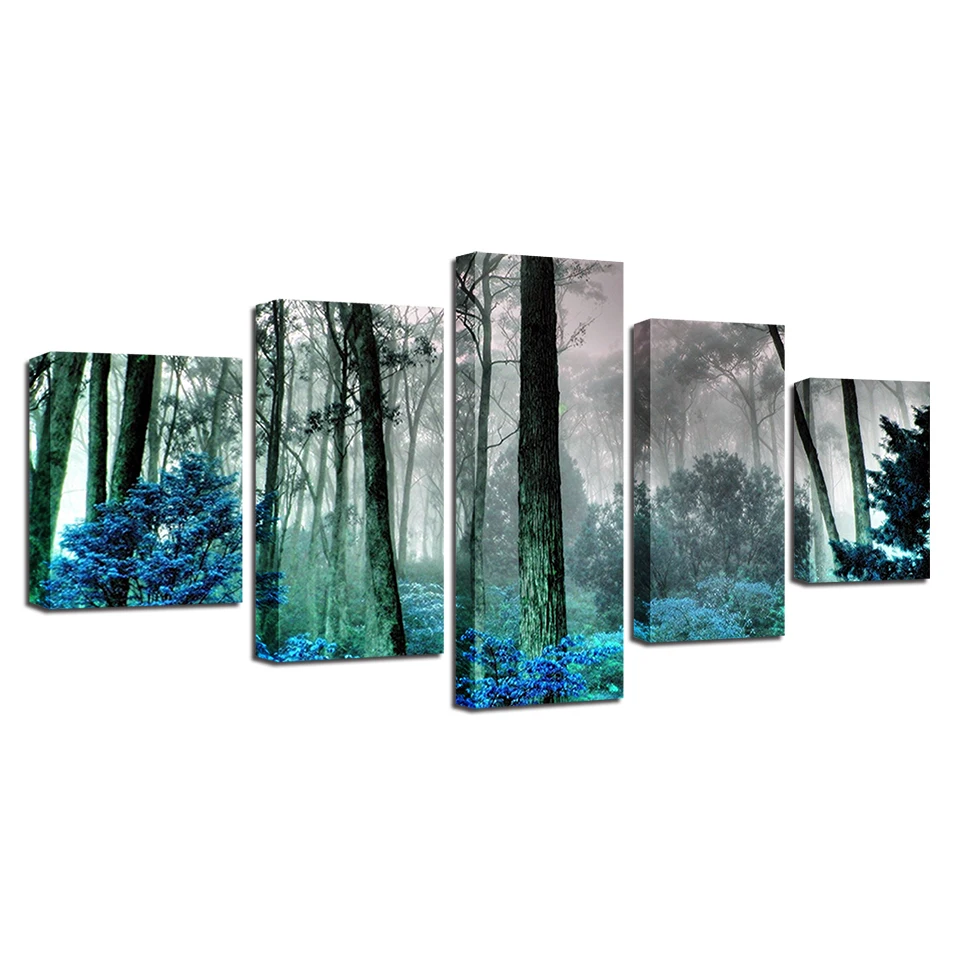 

Printed Framework Modular HD Canvas Pictures 5 Pieces Forest Landscape Paintings Modern Home Decoration For Living Room Wall Art