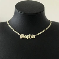 custom old english name necklaces for women men rose gold silver color stainless steel cuban chain personalized gothic necklace