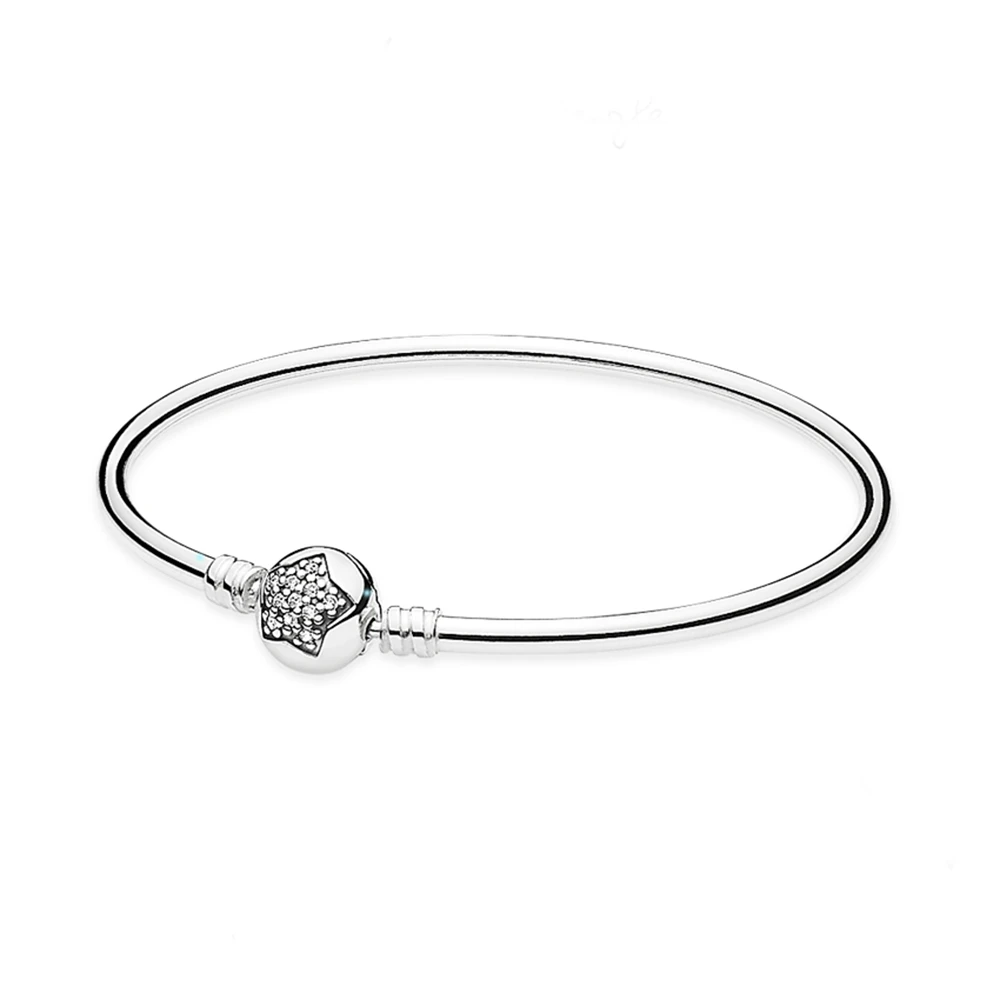 

Limited Edition Pave Clasp Bangle Bracelet 100% Real 925 Sterling Silver Star Bangle Bracelet Fit Original Charms Diy Jewelry