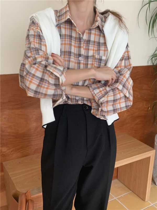 

Женские рубашки с длинным рукавом, в клетку, в стиле ретро