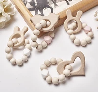 baby toys 0 12 months wooden teether beads wood crafts ring engraved bead baby teether wooden toys for baby rattle