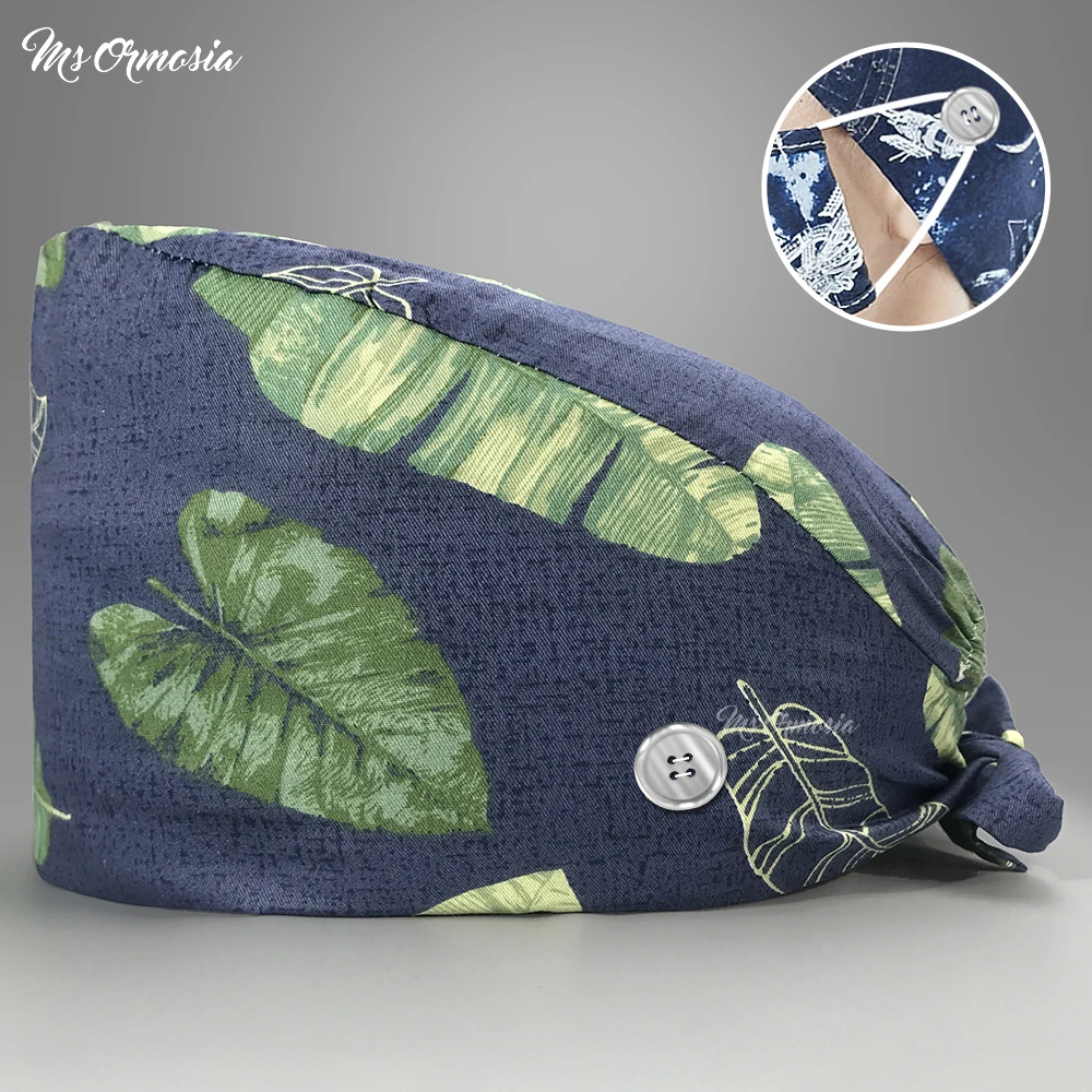 

Women and mens printing medical surgery cap cotton Doctors nurse hat lab hat Pet clinic Dentist Beautician work cap with button