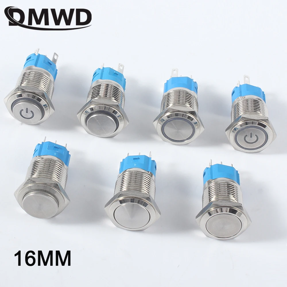 

16mm Push Button Switch Latching Momentary Metal Power Press Push Button LED Waterproof 5v 12V 220V Bell Ring Car Engine