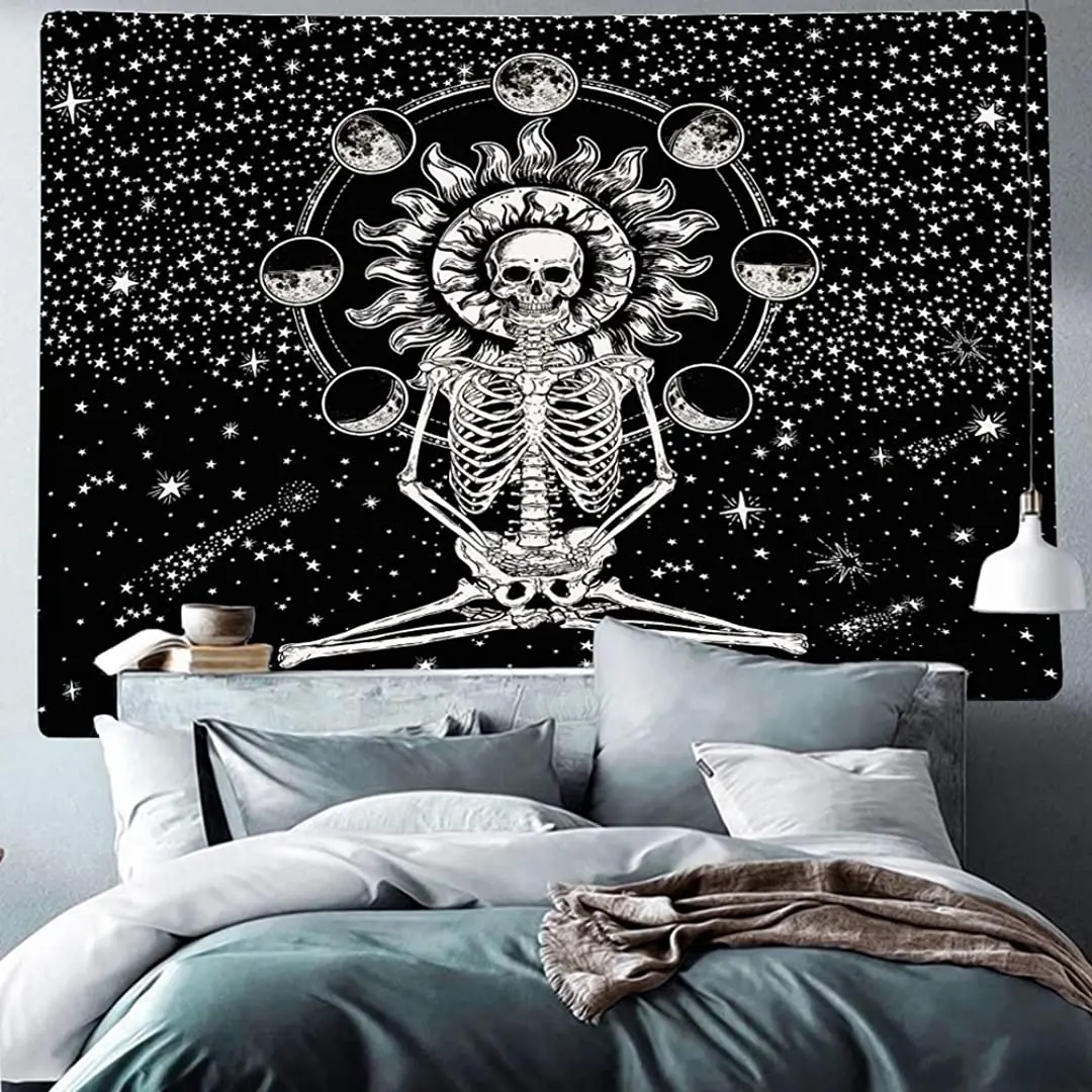 

Skull Tapestry Wall Hanging Black and White Tapestry,Cool Starry Night Sky Star Tapestries, Wall Tapestry
