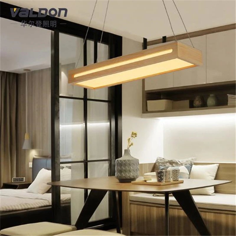 Простая светодиодная прямоугольная Подвесная лампа из массива дерева в японском