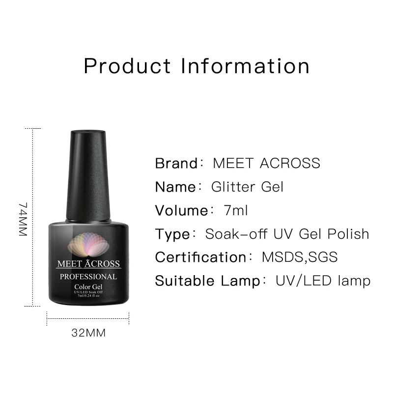 

MEET ACROSS 7ml Nail Gel Polish Glitter UV Nail Gel Polish Rose Gold Shiny Shimmer Manicures Soak Off Nail Art Varnish