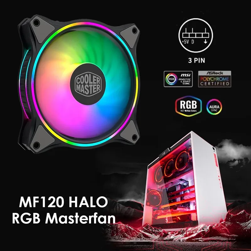 

Cooler Master MF120 HALO 5V 3PIN 12cm ARGB PWM Mute Chassis Fan Addressable 120mm Dual ARGB Light Effect Cooling Fan