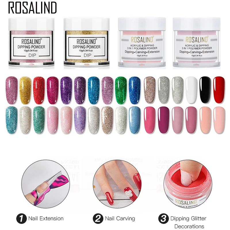 

Rosalind Holographic Luminous Temperature Change Glitter Dipping Powder Nails Extend Carving Crystal Powder Acrylic Liquid Kit